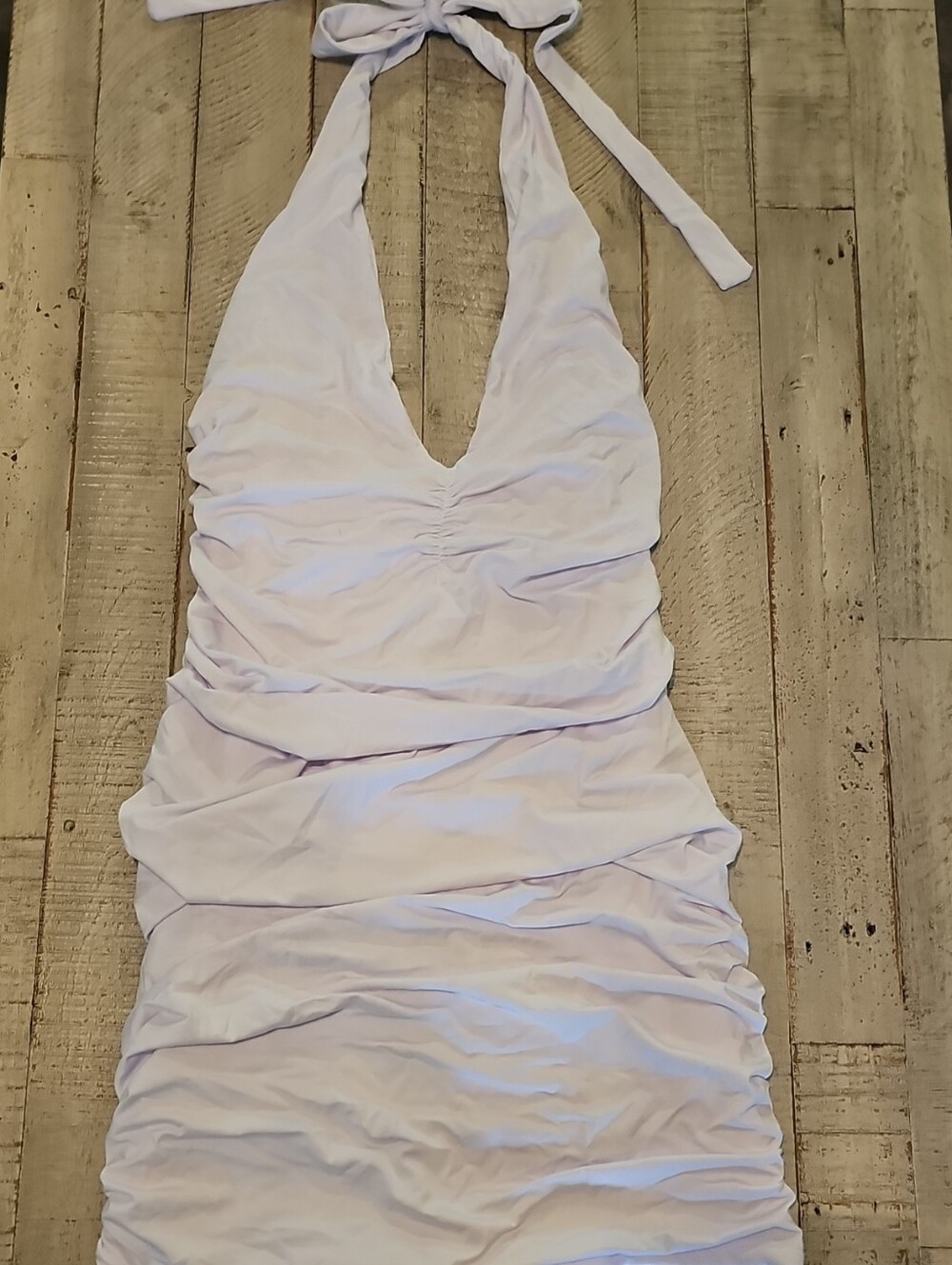 White Halter Ruched Bodycon Mini Dress - LIKE NEW